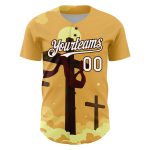 Personalized Jesus Christ Cross Baseball Jersey - Custom Name & Number, 3D Yellow White-Brown Pattern for Good Friday Personalized