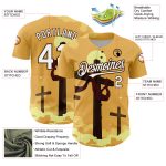 Personalized Jesus Christ Cross Baseball Jersey - Custom Name & Number, 3D Yellow White-Brown Pattern for Good Friday Personalized