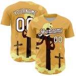 Personalized Jesus Christ Cross Baseball Jersey - Custom Name & Number, 3D Yellow White-Brown Pattern for Good Friday Personalized