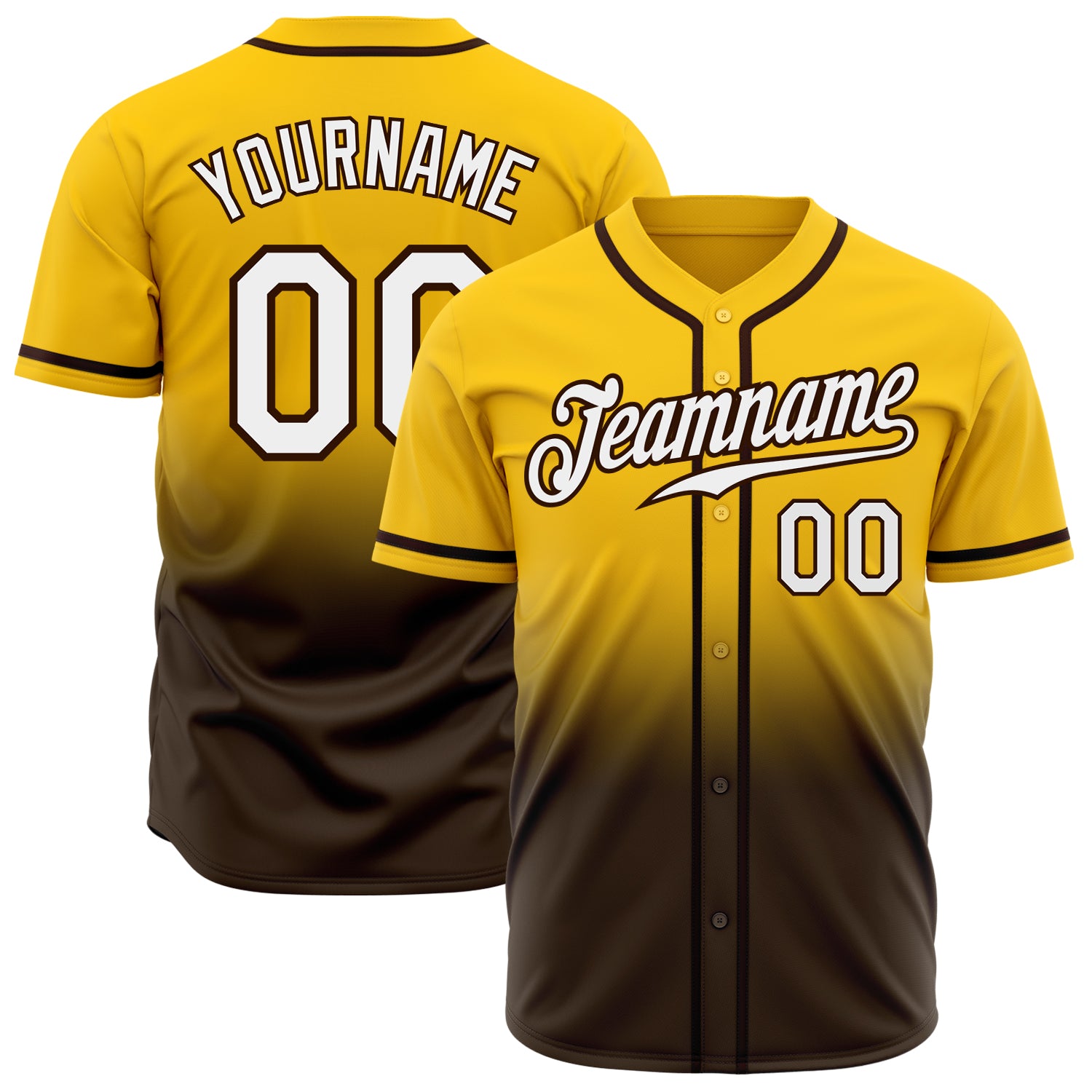 Custom Name and Number Personalized Yellow White-Brown Baseball Jersey - Authentic Fade Fashion Team Jersey Personalized