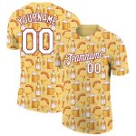 Custom Oktoberfest Beer Festival T-Shirt with 3D Pattern, Yellow White-Crimson, Personalized Name and Number, Team Shirt