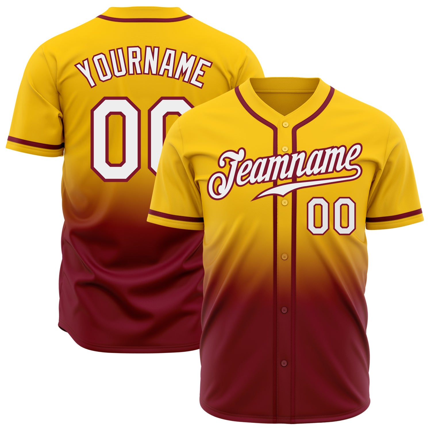 Custom Name Number Personalized Fade Fashion Baseball Jersey Yellow White Crimson Personalized Yellow White-Crimson Authentic
