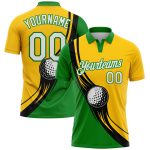Custom Performance Golf Polo Shirt with 3D Pattern, Personalized Yellow White-Grass Green Design, Team Name and Number Personalized