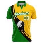 Custom Performance Golf Polo Shirt with 3D Pattern, Personalized Yellow White-Grass Green Design, Team Name and Number Personalized