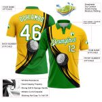 Custom Performance Golf Polo Shirt with 3D Pattern, Personalized Yellow White-Grass Green Design, Team Name and Number Personalized
