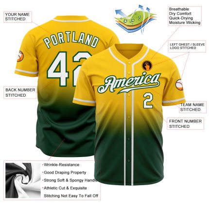 Custom Team Baseball Jersey with Fade Design - Personalized Yellow White-Green Name and Number Personalized Yellow White-Green