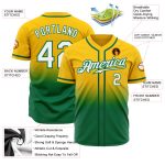 Custom Authentic Fade Baseball Jersey with Personalized Name and Number in Yellow and Kelly Green Personalized Yellow White-Kelly
