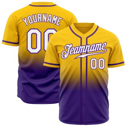 Custom Authentic Fade Baseball Jersey with Personalized Name and Number - Yellow White Purple Team Apparel Personalized Yellow