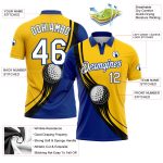 Custom Name Number Performance Polo Shirt - Personalized Yellow White Royal-Black 3D Pattern Golf Ball Design Personalized