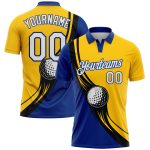 Custom Name Number Performance Polo Shirt - Personalized Yellow White Royal-Black 3D Pattern Golf Ball Design Personalized