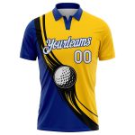 Custom Name Number Performance Polo Shirt - Personalized Yellow White Royal-Black 3D Pattern Golf Ball Design Personalized